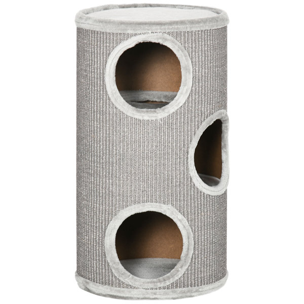 Pawhut Scratching barrel, play barrel for cats, cat tree with 3 caves